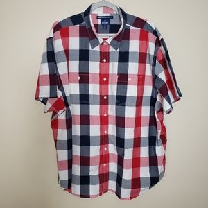 Old Navy Mens Red Buffalo Plaid Short Sleeve Casual Button Down Shirt Size XXXL